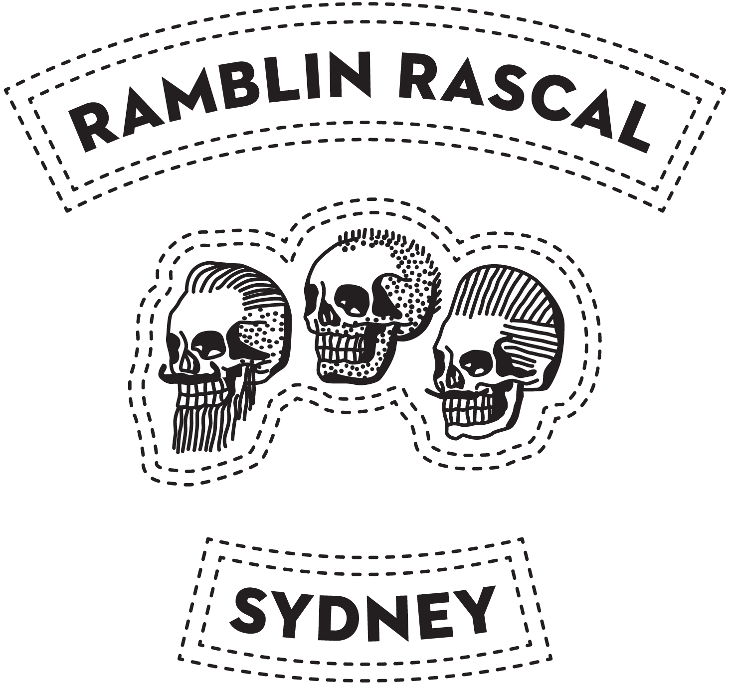 Ramblin Rascal Sydney - the original three-skull denim patch